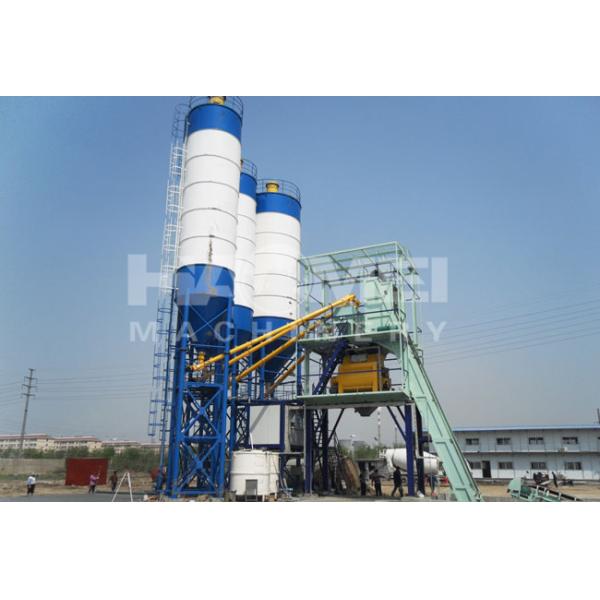 HZS120 Belt conveyor type concrete batching plant and cement silos price