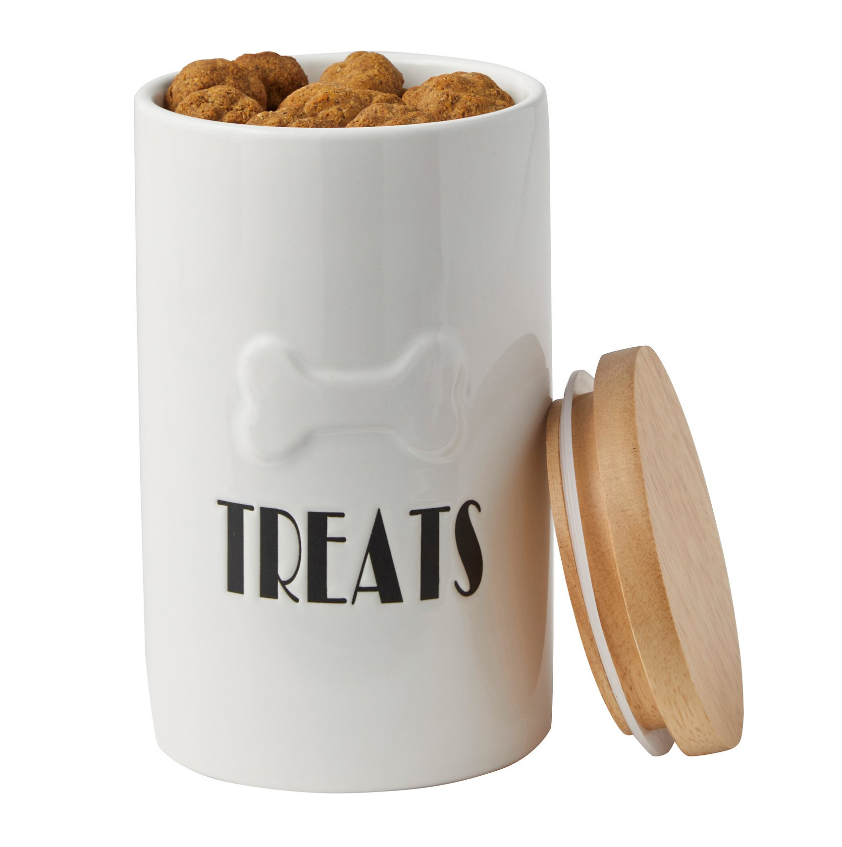 Cookie Biscuit Ceramic Dog Treat Jar , Ceramic Cat Treat Canister With Wood Lid