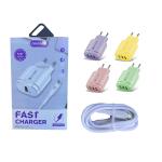 2 In 1 Macaron Travel Phone Charger QC3.0 With USB Data Cable