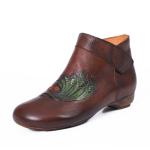 HZM035 Retro Embroidery Women'S Short Boots Autumn And Winter New Style Leather