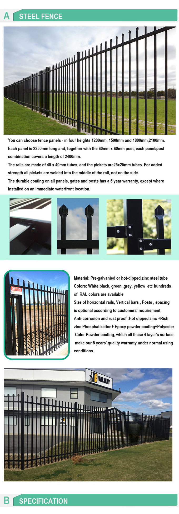 2.1m highx2.4m wide welded used wrought iron fence for sale galvanized