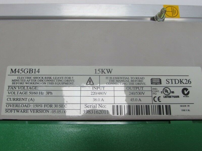 M45GB14 AC Drive Mentor II 20 HP 220/480 VAC 48 AMP 50/60 HZ 15kW 480V