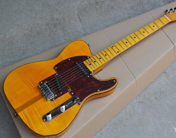 Custom Wholesale Yellow Body Electric Guitar with Red Tortoise Pickguard,Yellow
