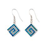 925 With Sterling Silver Greek Key Blue Meander Opal Phaistos Disc Dangle Women