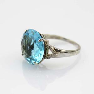 Wholesale White Gold Plated Solid Silver Ring with 14mm Round Blue Cubic Zircon (R228) from china suppliers
