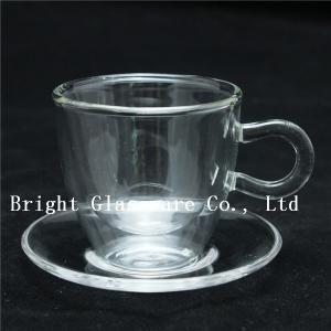 China clear double wall thermo glasses, double wall coffee glass, tea set glass with saucer on sale