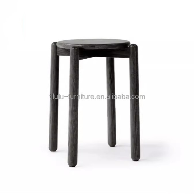 Stackable Wood Stool Solid Wood Dining Chair Simply Designed with Oak Wood Cover Material