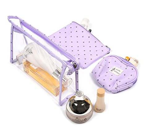 9.6''X3''X5.9'' 3 Piece Clear PVC Toiletry Bag Waterproof Cosmetic Bag
