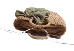 Brown Corn Skin Crochet Hand Bag Small With Green Scarf Bow Woven ODM