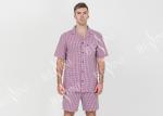 Cool Mens Button Up Pyjamas Woven Cotton Yarn Dyed Check Short Sleeve Shirt