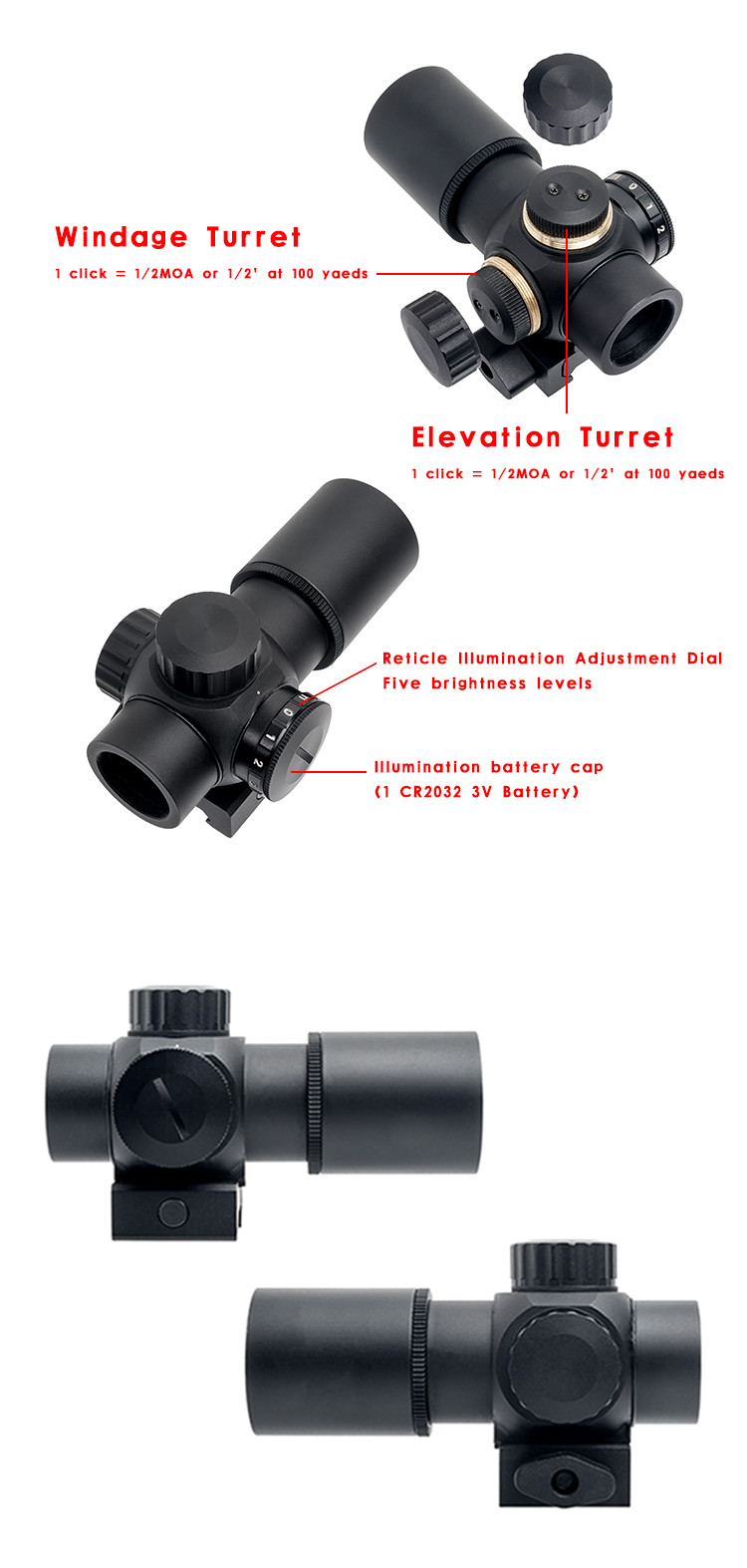 ANS Tactical Optics 1x20E Compact Prism Sight Scope Red Illuminated With 20mm Picatinny Rail For Outdoor Hunting