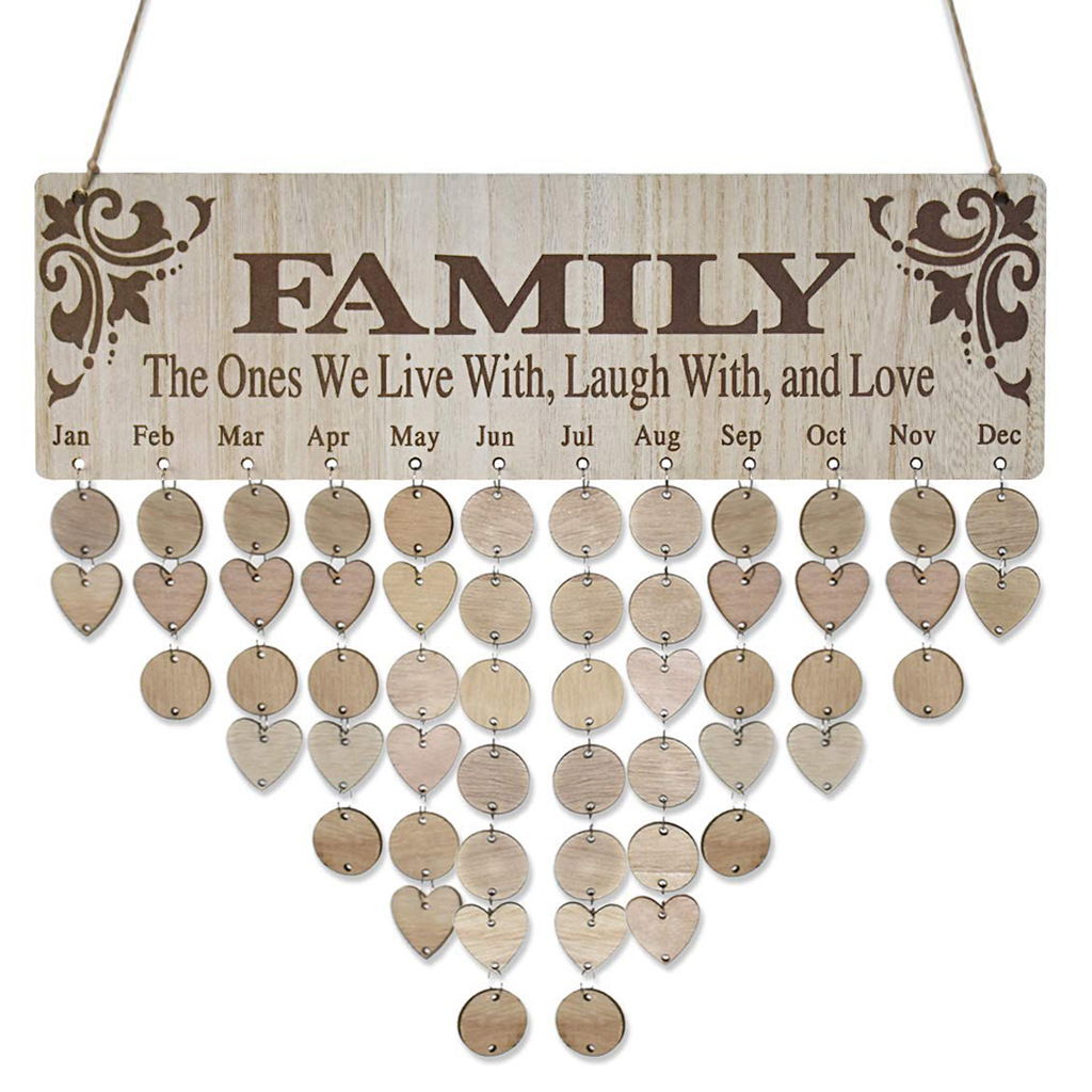 Family Birthday Board DIY Wooden Calendar Wall Hanging Birthday Reminder Plaque with 100 Wooden Tags Great Gift for Mom Grandma