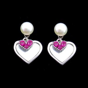Wholesale Modern 925 Silver Hanging Earrings With Fresh Water Pearl And Pink Zircon For Present Birthday Gift from china suppliers