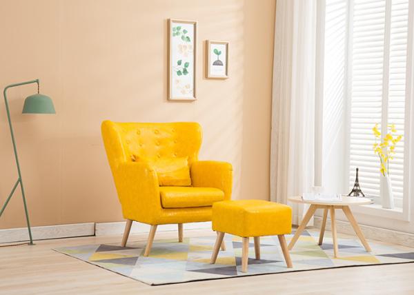Living Room Fabric Wooden Sofa Ming Yellow Colour With High Density Sponge