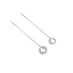 Stering Silver 925 Long Tassels Hook Asymmetric Star & Moon Earrings