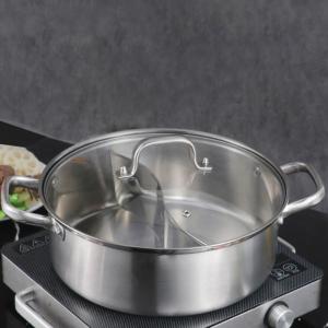 Wholesale High Quality 18/8 Stainless Steel Pot Weldless Hot Pot Two-flavor Soup Pot Induction Cookware With Glass Lid from china suppliers