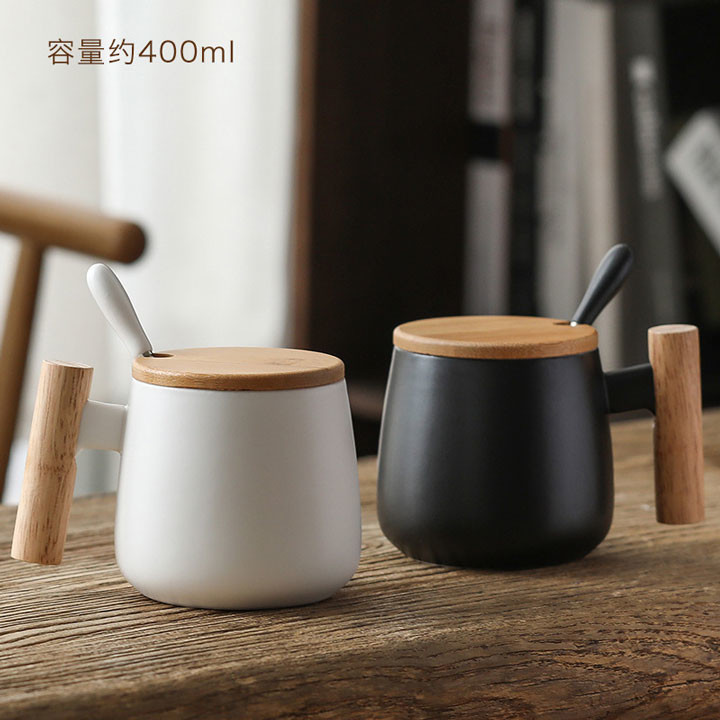OEM Home Office 400ml Ceramic Tea Cups Mug With Lid And Spoon