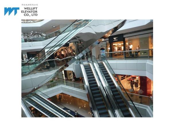 Glass Shopping Mall Escalator Customized Handrail Color Afford 6000 Passengers