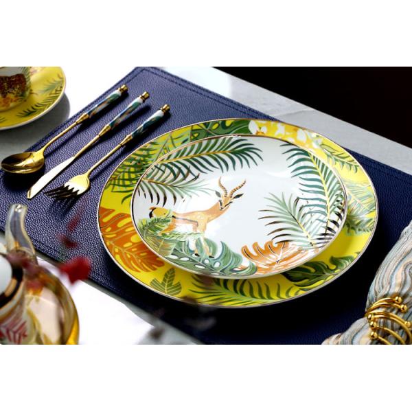 Jungle Animal Pattern Ceramic Plate Set Round European Style For Home Party