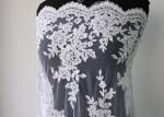 Embroidery Pearl Floral Corded Lace Fabric , White Bridal Lace Fabric With