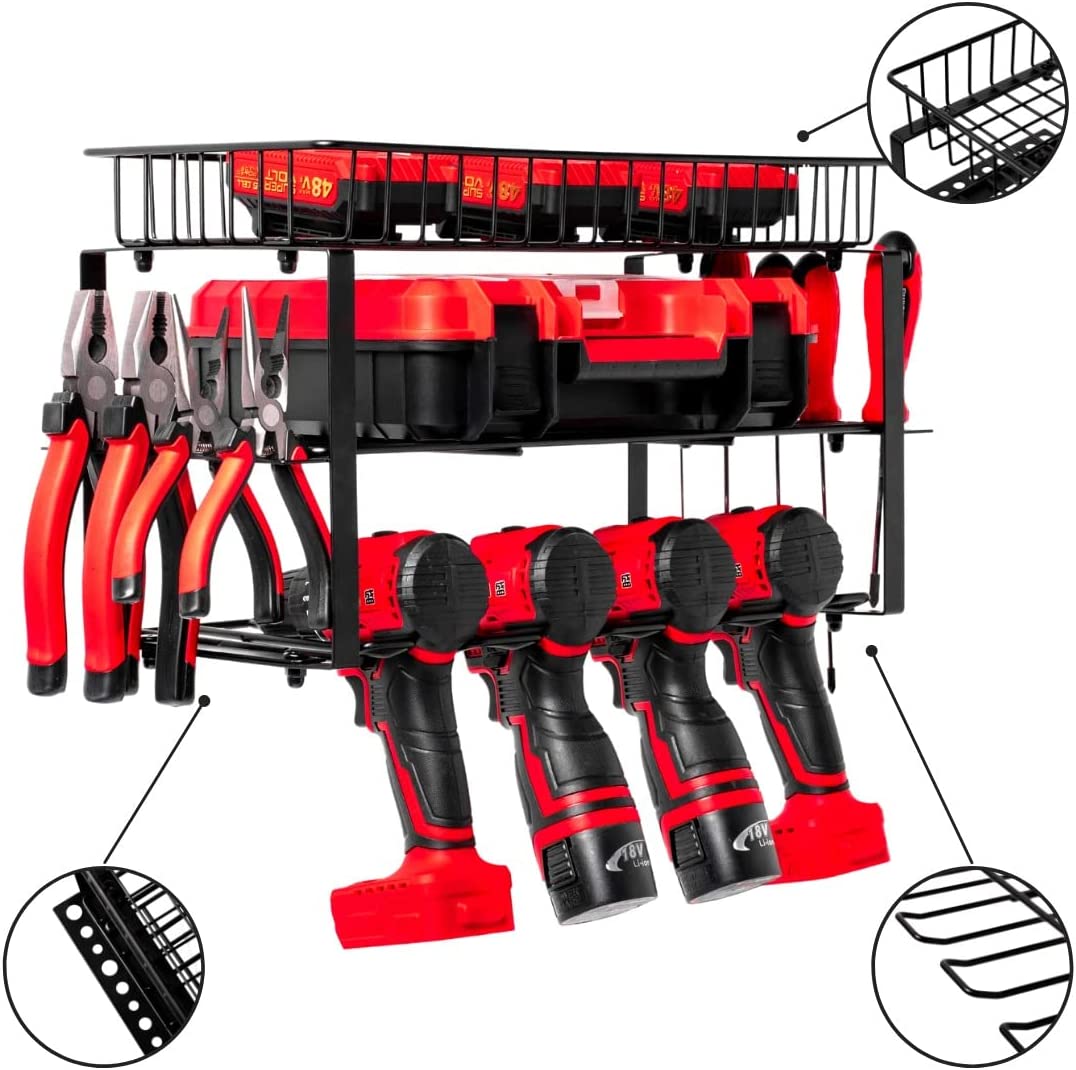 Power Tool Organizer Storage Rack Garage Wall Mount Cordless Drill Holder Utility Tool Shelf