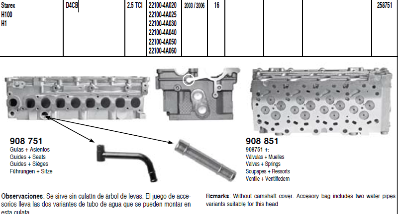KIA HYUNDAI D4CB Complete Cylinder Head AMC 908751 AMC 908 752 AMC 908 753