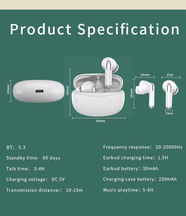 Private Mold Wireless HiFI Earbuds with Low Latency ANC ENC and Digital Display