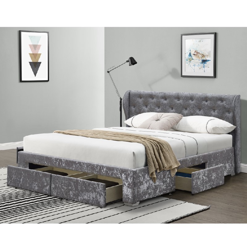 Plywood Linen Fabric Winged Ottoman Storage Bed Double Size