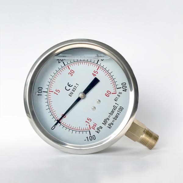 1/2 NPT 4 Inches Liquid Filled Pressure Gauge Bottom Mount 15-60 Psi Stainless