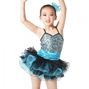 China Endearing Dance Competition Wear Sweetheart Bodice Blue Short Dresses , Neck Collar Bodice Layered Frill Dress on sale
