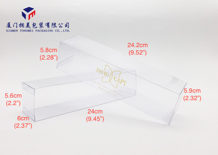 Non Toxic Clear PVC Packaging Boxes Light Weight Cover + Base Gold Hot Stamping