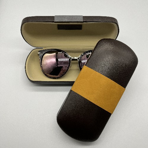 Leisure Brown Faux Suede Metal Sunglass Case Glasses Durable Double Side Magnet