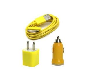 Wholesale USB AC Wall Charger and Car Charger+Data Cable for Apple iPod Touch iPhone4 4S 4G yellow from china suppliers