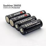 Soshine 3.7V rechargeable Li-ion 26650 5500mAh Protected Battery with button top