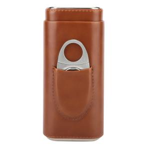 Wholesale Cigar Boxes Portable Pocket Cigar Travel Humidor Cabinet Luxury 3 Finger Leather Cigar Case With Cutter from china suppliers