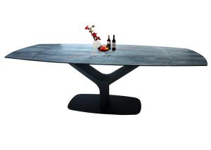 Wholesale 2.3 Meter Extension HPL Dining Table Tempered Glass Topped Heavy Duty Steel Frame from china suppliers