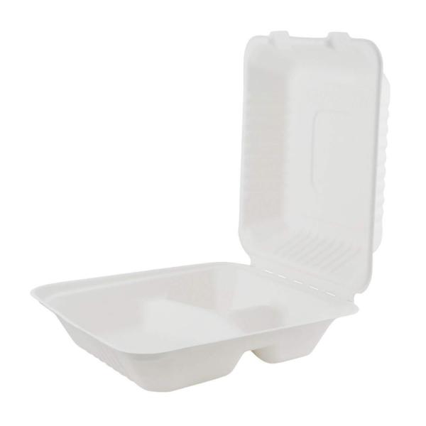 Eco Friendly Biodegradable Clamshell Boxes , 3 Compartment Disposable Food