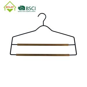 Wholesale 2 Layers Trouser Solid Wood Hangers , Metal Wooden Pant Hanger With Locking Bar from china suppliers