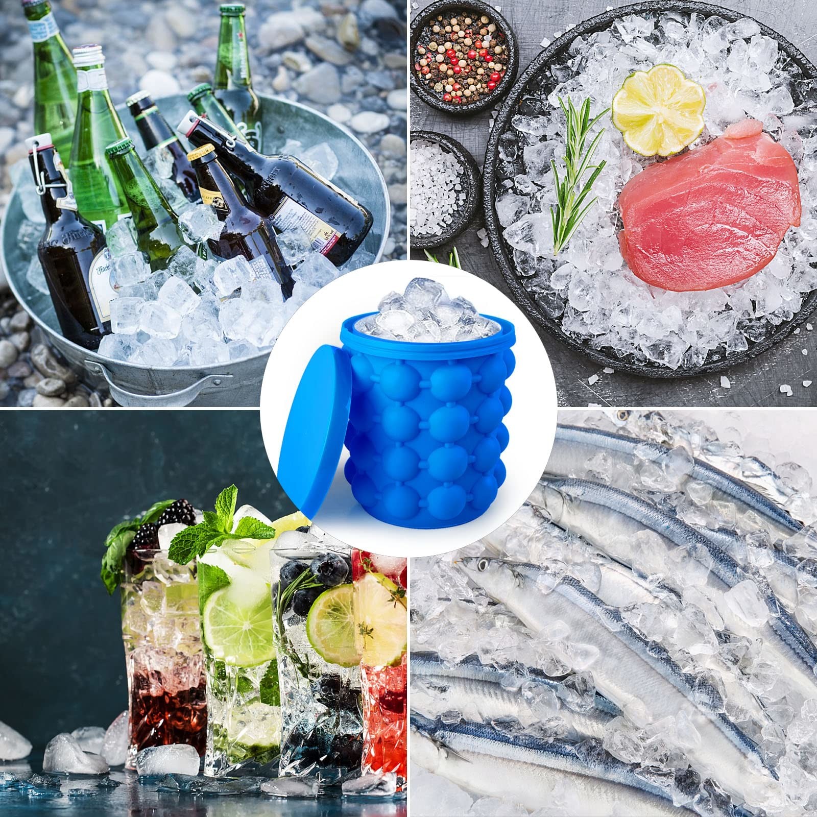 Silicone Ice Bucket Ice Cup With Lid Easy Releaser Ice Cube Mold Ice Trays Ice Cube Maker For Cocktail Whiskey Beverages