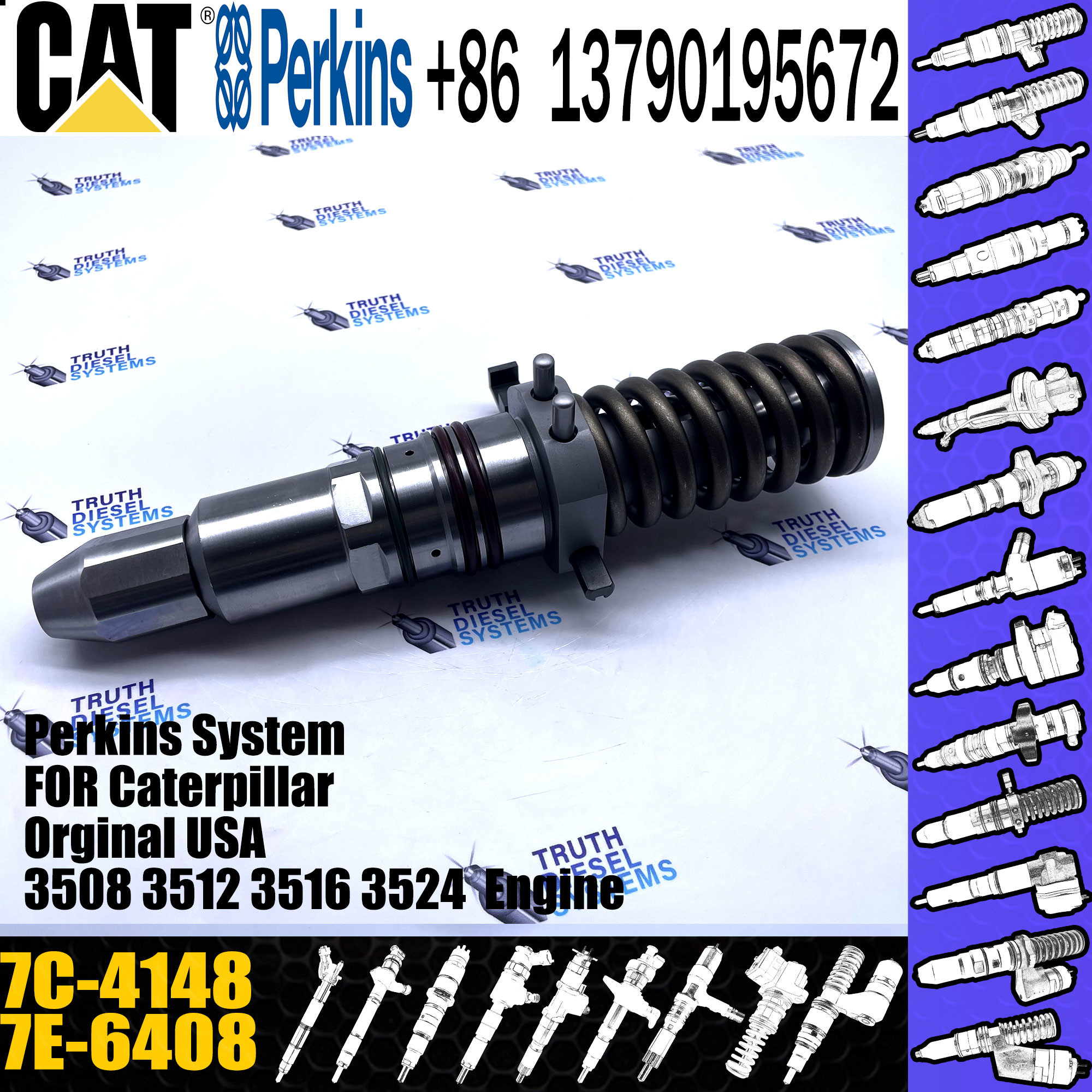 3512 E3512 Fuel Injector Assembly 4P9075 4P9076 7E6408 4P9077 9Y3773 7C4148 6L4357 6L4355 6L4360