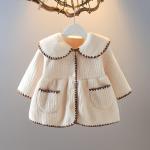Girls Single Breasted Lotus Leaf Lightweight Windproof Jacket Lambswool Coat