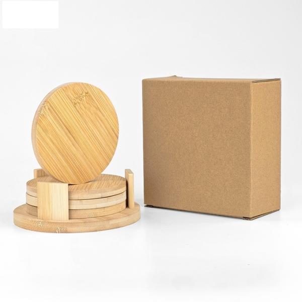 Eco Friendly Round Sublimation Natural Bamboo Wood Coaster Custom Logo Pallet Cup Mat