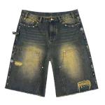Custom Distressed Men's Baggy Denim Jorts Vintage Distressed Washed High Waist