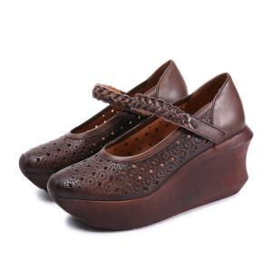 Wholesale S475 Explosive Style Wedge Heel Platform Fashion Single Shoes Ethnic Retro Sponge Cake Handmade Casual High Heel Women'S from china suppliers