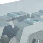 Geometric Form 12mm Metal Frame Glass Top Dining Table 200cm Glass Dining Table