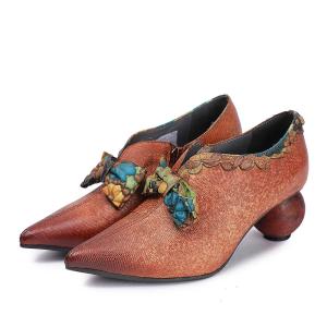 Wholesale S179 Factory retro art handmade leather pointed high heels fashion wild autumn and winter new ethnic style women's shoes from china suppliers