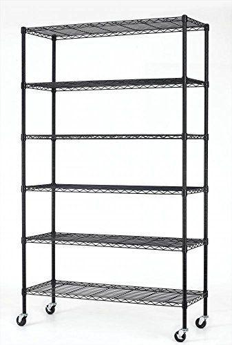 Six Tier Height Adjustable Utility Steel Wire Unit In Supermarket / Black Shelf