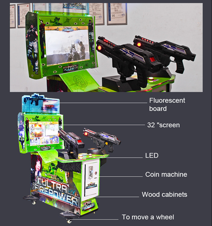 80W Indoor Amusement Shooting Arcade Machine For Double Palyers