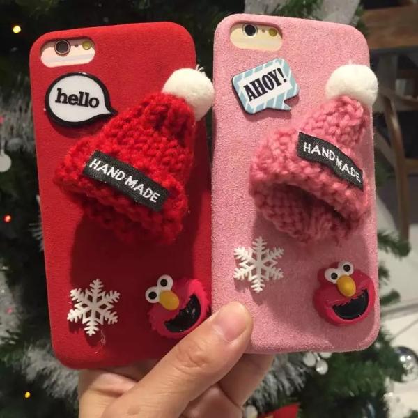 DIY Korean Style Microfiber Sesame Street Wool Handmade Hat Snowflake Back Cover Cell Phone Case For iPhone 7 6s Plus