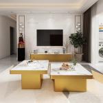 Marble Square Minimalist Combination Coffee Table With Stainless Steel Leg